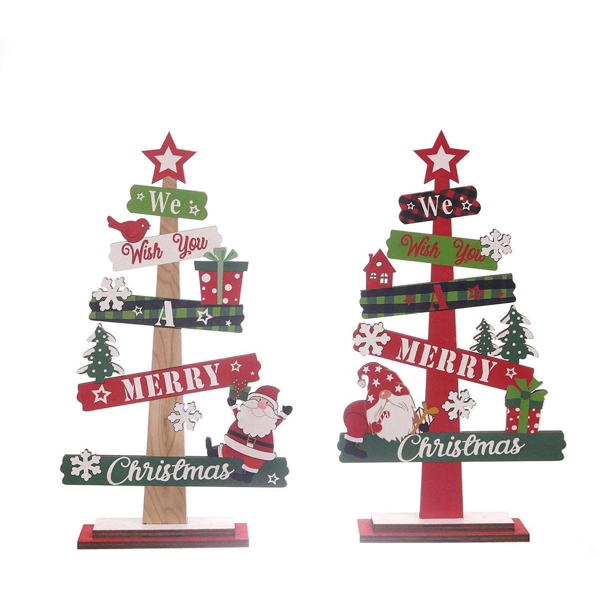 Decoratiune de Craciun din Lemn, Flippy, pentru Masa, Model Bradut, Scris We Wish You A Merry Christmas, 21.5x12.2x4 cm, Multicolor - vivimall.ro
