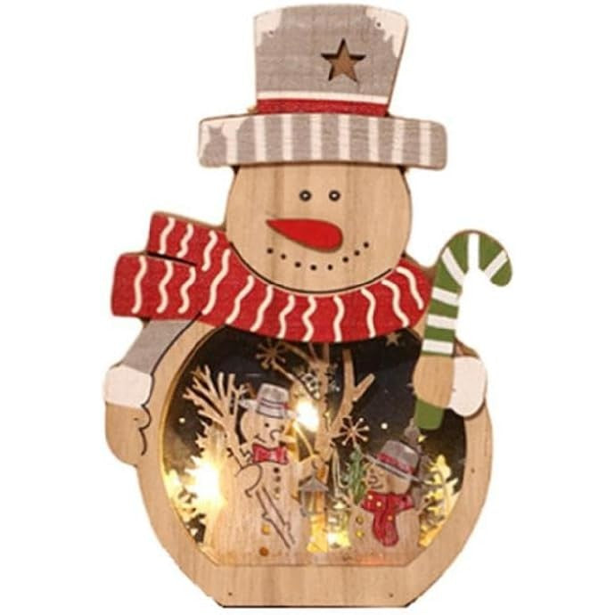 Decoratiune de Craciun, Flippy, cu Lumini LED, din Lemn, 16 x 10.5 x 3.5 cm, Model Om de Zapada, Multicolor - vivimall.ro