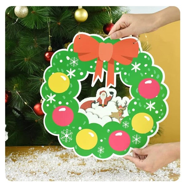 Decoratiune de Craciun, Vivimall, de Agatat, pentru Usa sau Perete, Sfoara Inclusa, 32 x 33 cm, din Hartie 350g, Model Coronita, Multicolor - vivimall.ro