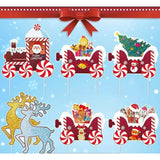 Decoratiune de Craciun, Vivimall, pentru Gradina, Tip Trenulet, 7 Figurine + Bete de Infipt in Pamant, din Plastic, Impermeabil, Model Renii Joy si Noel, Multicolor - vivimall.ro