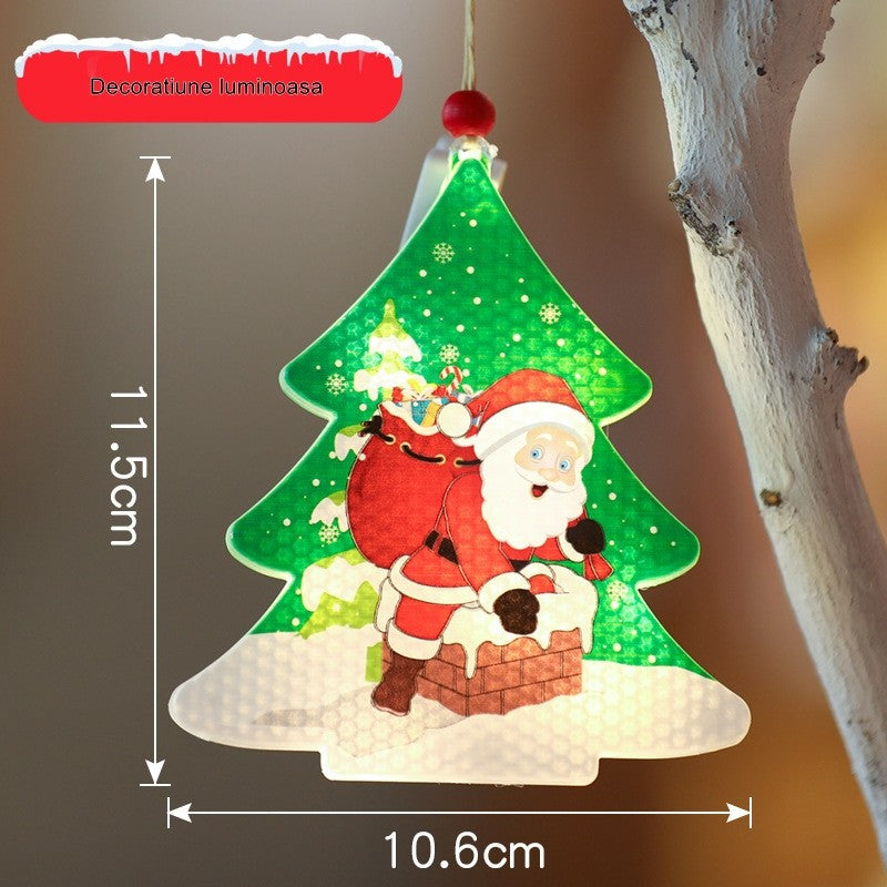 Decoratiune De Craciun Luminoasa In Forma De Brad, Mos Craciun Langa Brad, Cu Agatatoare