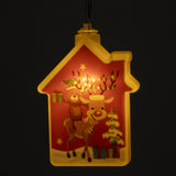 Decoratiune de Craciun Luminoasa in forma de casa, 11.5 x 9.7 cm, cu ren, cu agatatoare, Alb Cald, Vivimall - vivimall.ro