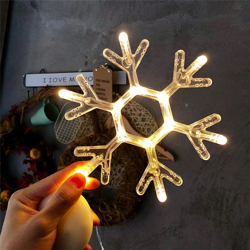 Decoratiune de Craciun Luminoasa in forma de Fulg, 19x19 cm, cu Ventuza, Alb Cald, Vivimall - vivimall.ro