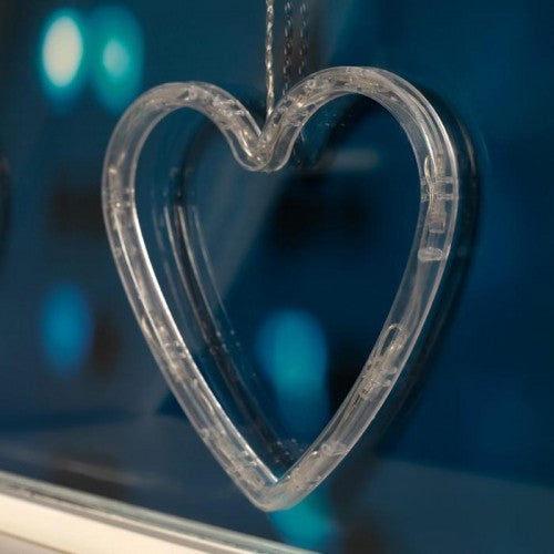 Decoratiune de Craciun Luminoasa in forma de Inima, 13x16.5 cm, cu Ventuza, Alb Cald, Vivimall - vivimall.ro