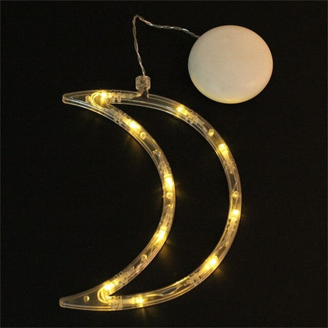 Decoratiune de Craciun Luminoasa in forma de Luna, 18.5x12 cm, cu Ventuza, Alb Cald, Vivimall - vivimall.ro