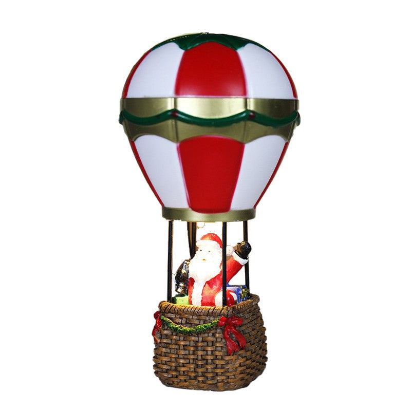 Decoratiune de Craciun tip Balon cu Aer Cald, Vivimall, Balon cu Mos Craciun, din Rasina, Model Balon cu Aer Cald si Mos Craciun Iluminare LED, 17 x 5 x 5 cm, Gri Rosu - vivimall.ro