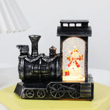 Decoratiune De Craciun Tip Locomotiva, Glob De Cristal Cu Fulgi De Zapada, Iluminare Led, Carcasa Vintage Bronze - vivimall.ro