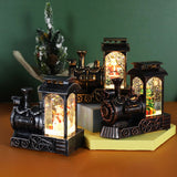 Decoratiune De Craciun Tip Locomotiva, Glob De Cristal Cu Fulgi De Zapada, Iluminare Led, Carcasa Vintage Bronze - vivimall.ro