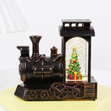 Decoratiune De Craciun Tip Locomotiva, Glob De Cristal Cu Fulgi De Zapada, Iluminare Led, Carcasa Vintage Bronze - vivimall.ro