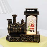 Decoratiune De Craciun Tip Locomotiva, Glob De Cristal Cu Fulgi De Zapada, Iluminare Led, Carcasa Vintage Bronze - vivimall.ro