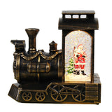 Decoratiune De Craciun Tip Locomotiva, Glob De Cristal Cu Fulgi De Zapada, Iluminare Led, Carcasa Vintage Bronze - vivimall.ro