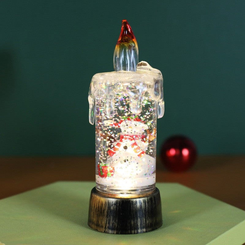 Decoratiune De Craciun Tip Lumanare, Lumanare De Cristal Cu Fulgi De Zapada, Iluminare Led, Baza Vintage Bronze - vivimall.ro