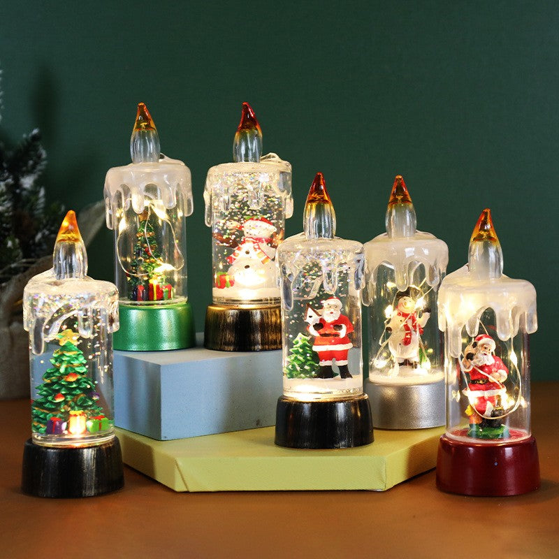 Decoratiune De Craciun Tip Lumanare, Lumanare De Cristal Cu Fulgi De Zapada, Iluminare Led, Baza Vintage Bronze - vivimall.ro