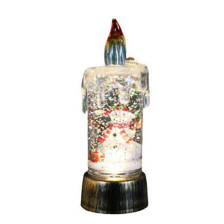 Decoratiune De Craciun Tip Lumanare, Lumanare De Cristal Cu Fulgi De Zapada, Iluminare Led, Baza Vintage Bronze - vivimall.ro