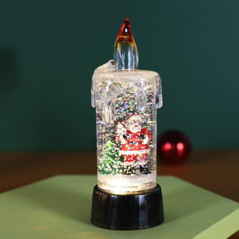 Decoratiune De Craciun Tip Lumanare, Lumanare De Cristal Cu Fulgi De Zapada, Iluminare Led, Baza Vintage Bronze - vivimall.ro