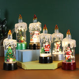 Decoratiune De Craciun Tip Lumanare, Lumanare De Cristal Cu Fulgi De Zapada, Iluminare Led, Baza Vintage Bronze - vivimall.ro