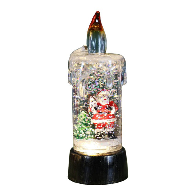 Decoratiune De Craciun Tip Lumanare, Lumanare De Cristal Cu Fulgi De Zapada, Iluminare Led, Baza Vintage Bronze - vivimall.ro