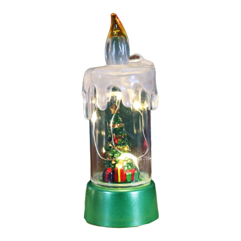 Decoratiune De Craciun Tip Lumanare, Lumanare De Cristal Fara Fulgi De Zapada, Iluminare Led, Baza Verde