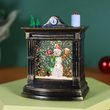 Decoratiune De Craciun Tip Semineu / Ceas, Glob De Cristal Cu Fulgi De Zapada, Iluminare Led, Carcasa Vintage Bronze - vivimall.ro