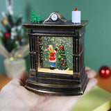 Decoratiune De Craciun Tip Semineu / Ceas, Glob De Cristal Cu Fulgi De Zapada, Iluminare Led, Carcasa Vintage Bronze - vivimall.ro