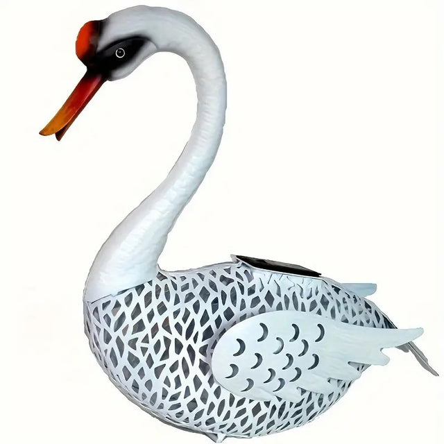 Decoratiune de Gradina cu Lampa solara, Flippy, Model Lebada, Iluminare Led si Incarcare Solara, 39.5 x 35.5 x 14 cm, din Fier, Alb - vivimall.ro