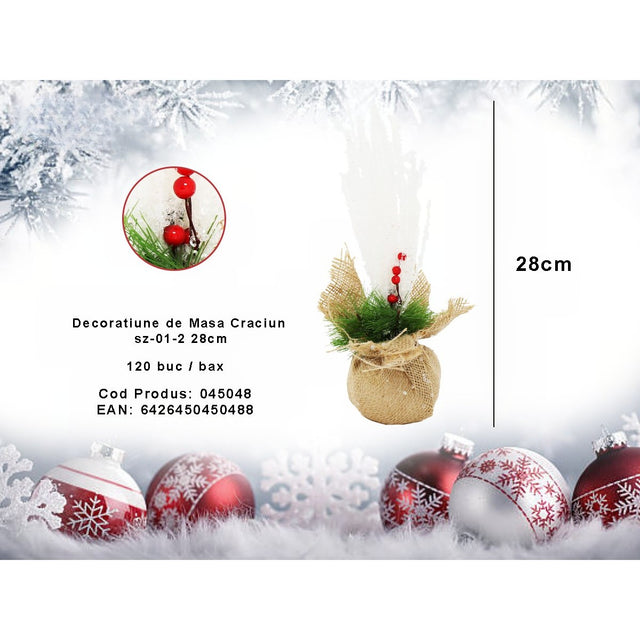 Decoratiune de masa pentru Craciun, 7 x 28 cm, flori de gheata, din paie - vivimall.ro