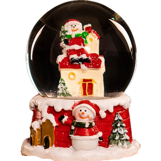 Decoratiune glob cu zapada Flippy, Mos Craciun pe casa, diametru 4.5 cm, multicolor - vivimall.ro