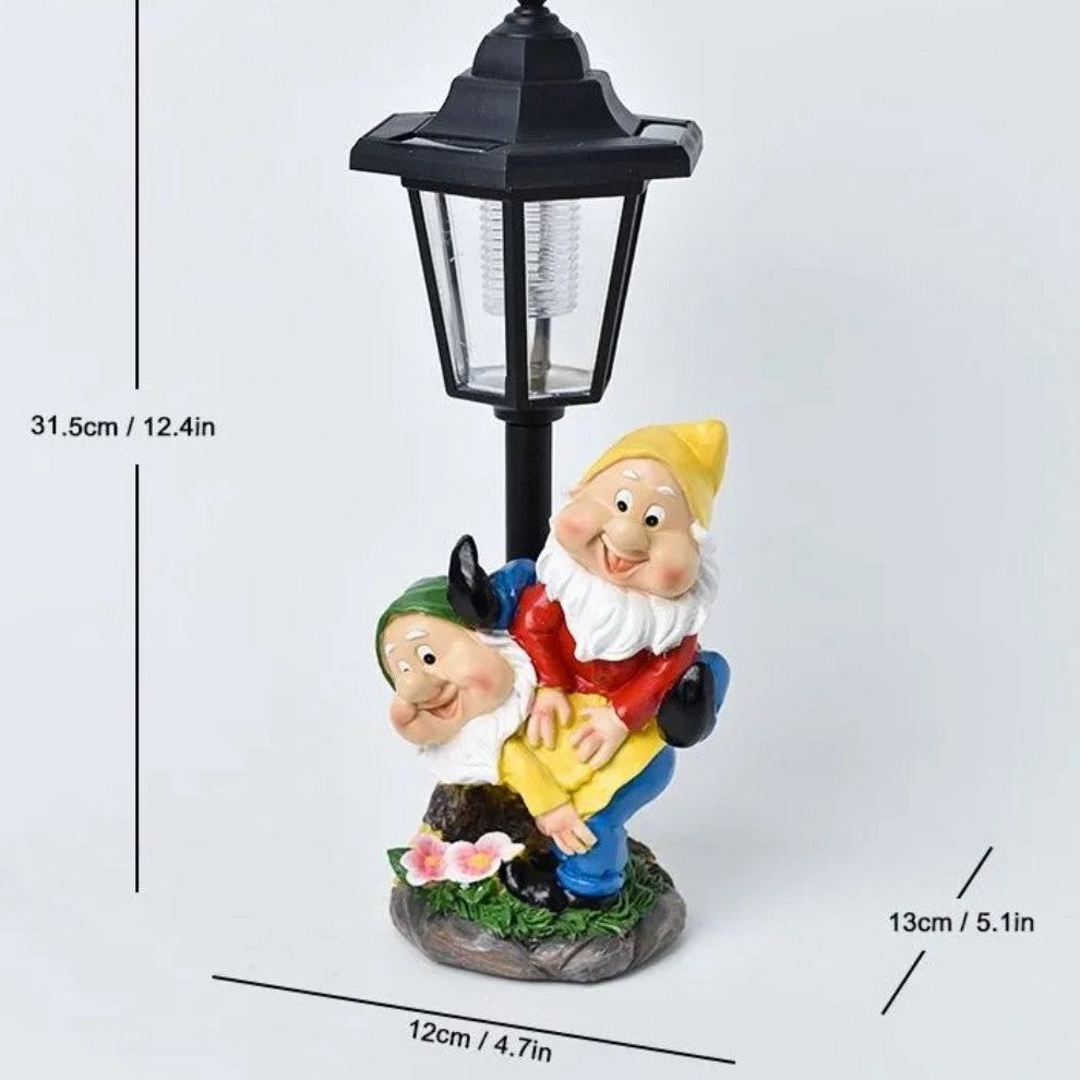 Lampa Solara Decorativa pentru Gradina, Vivimall, Decoratiune pentru Gradina cu Lumini LED, Dimensiuni aprox 31.5 x 12 x 13 cm, Incarcare solara, Model 2 Spiridusi, Negru - vivimall.ro