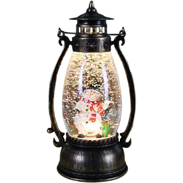 Decoratiune Luminoasa, Vivimall, Felinar de Craciun, cu Lumina LED, Ornament Model Lampa cu Ulei Om de Zapada, cu Maner, 14x7x6 cm, Negru, Resigilat - vivimall.ro