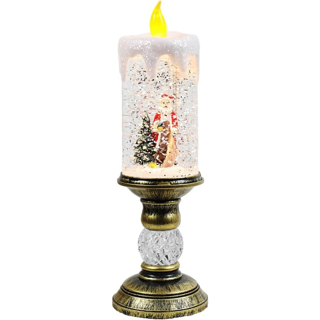 Decoratiune Luminoasa, Vivimall, Lampa de Craciun, cu Lumina LED, Ornament Model Sfesnic cu Lumanare Mos Craciun si Bradul, 26x8.5x8.5 cm, Auriu, Resigilat - vivimall.ro