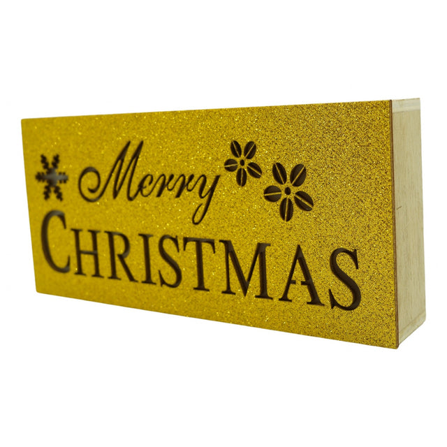 Decoratiune luminoasa, Vivimall, Marry Christmas, galben, lungime: 19 cm, latime: 9 cm, inaltime: 4 cm, lemn, interior/exterior - vivimall.ro