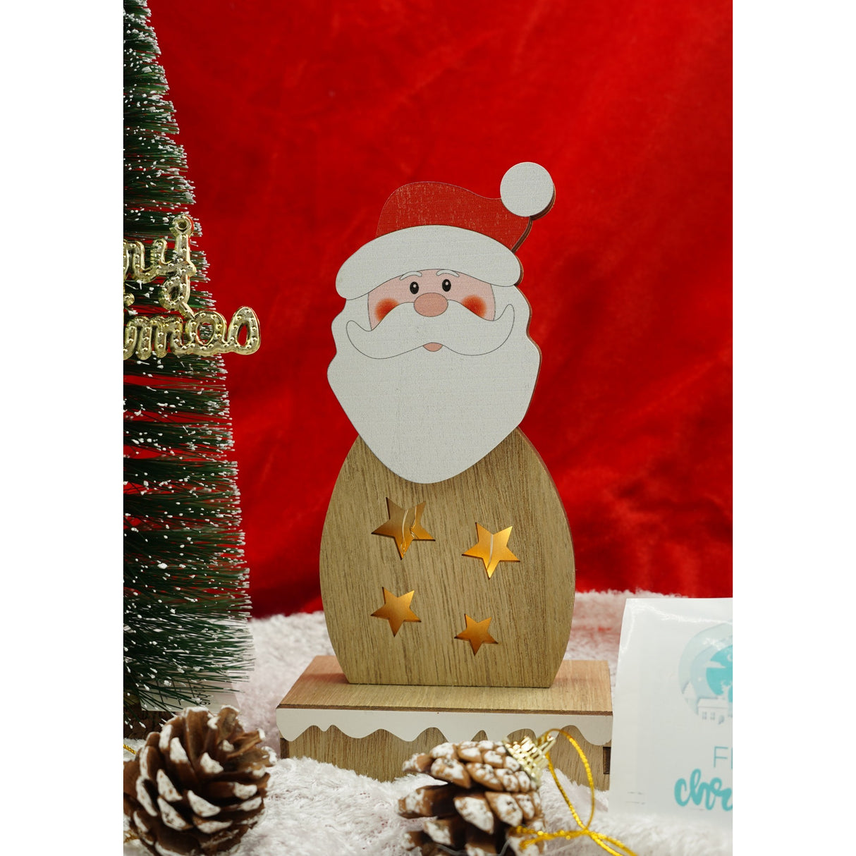 Decoratiune luminoasa, Vivimall, Mos Craciun, maro, lungime: 10 cm, latime: 5 cm, inaltime: 19 cm, lemn, interior/exterior - vivimall.ro