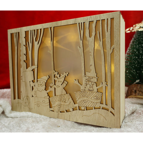 Decoratiune luminoasa, Vivimall, Peisaj de iarna - Mos Craciun, maro, lungime: 21 cm, latime: 5 cm, inaltime: 16 cm, lemn, interior/exterior - vivimall.ro