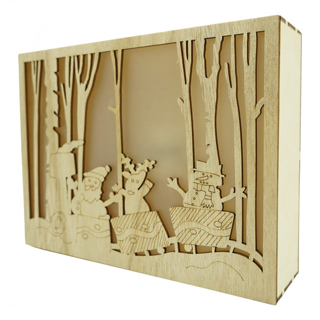 Decoratiune luminoasa, Vivimall, Peisaj de iarna - Mos Craciun, maro, lungime: 21 cm, latime: 5 cm, inaltime: 16 cm, lemn, interior/exterior - vivimall.ro