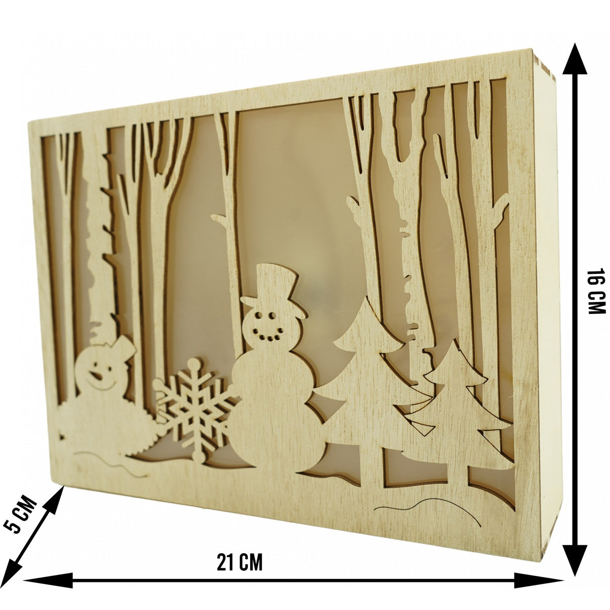 Decoratiune luminoasa, Vivimall, Peisaj de iarna - Om de zapada, maro, lungime: 21 cm, latime: 5 cm, inaltime: 16 cm, lemn, interior/exterior - vivimall.ro