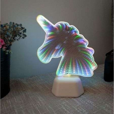 Decoratiune Luminoasa Infinity Mirror Unicorn 20 cm - vivimall.ro