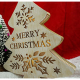 Decoratiune luminoasa, model de  Brad cu inscriptie Marry Christmas, alb, lungime: 19 cm, latime: 3 cm, inaltime: 22 cm, lemn, interior/exterior - vivimall.ro