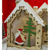 Decoratiune luminoasa, model de  Casa cu Mos Craciun, maro, lungime: 18 cm, latime: 21 cm, inaltime: 5 cm, lemn, interior/exterior - vivimall.ro