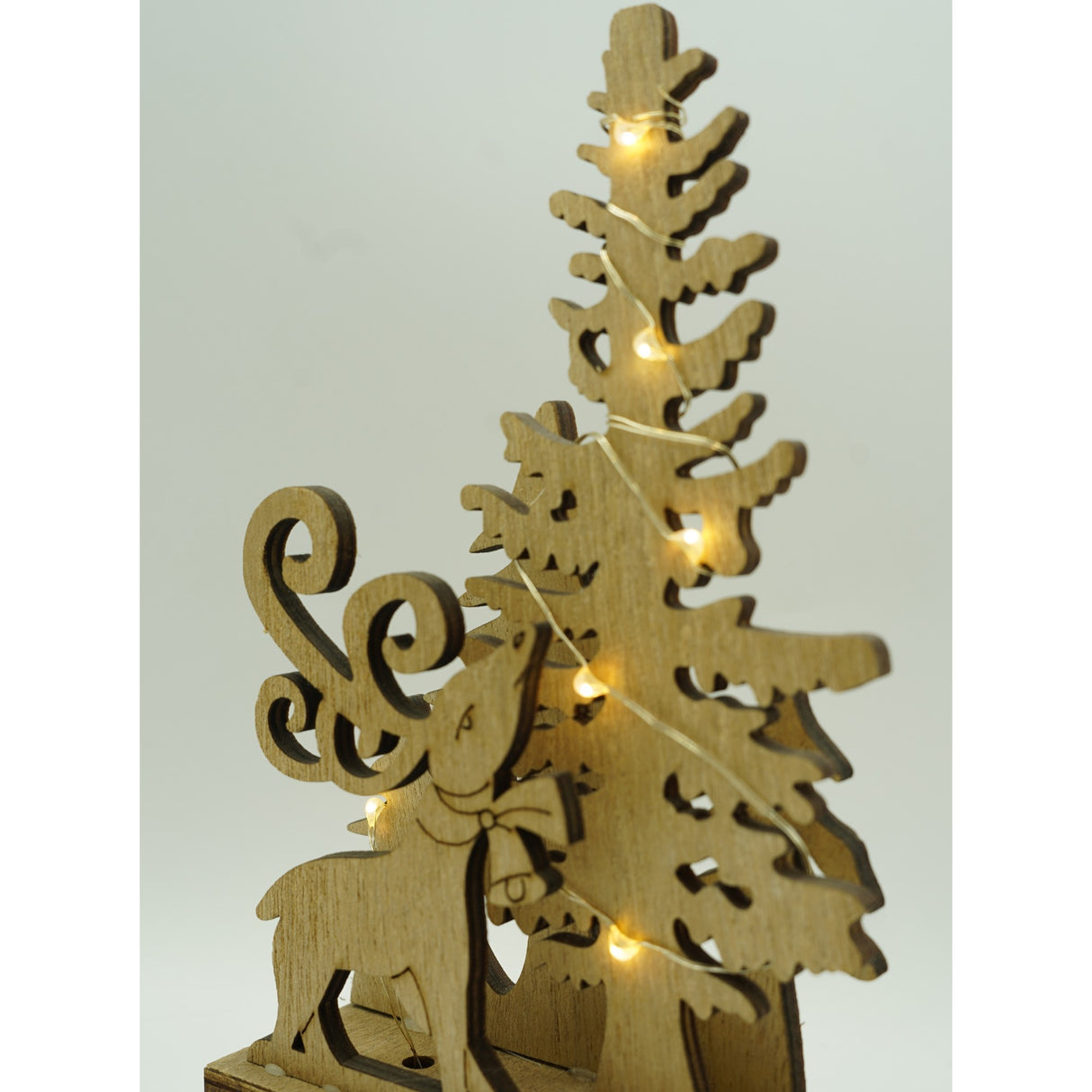 Decoratiune Luminoasa, Peisaj Cu Cerb Si Brad, Lungime: 11 Cm, Latime: 5 Cm, Inaltime: 19 Cm, Lemn, Interior/Exterior