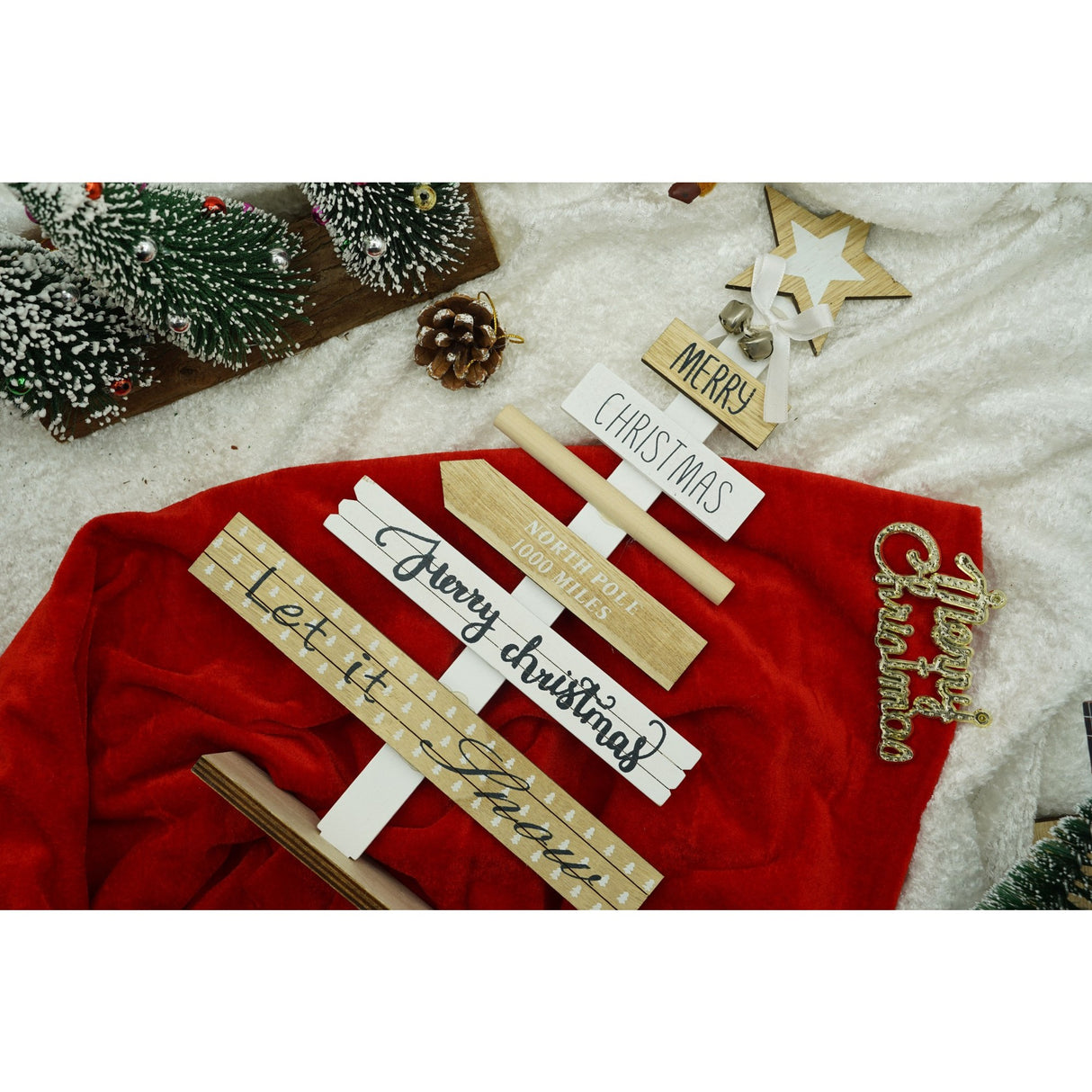 Decoratiune masa decorata, Mesaje Craciun, Crem-Alb, din Lemn, 22.5 cm x 36 cm, Interior, Vivimall - vivimall.ro