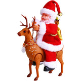 Decoratiune Mos Craciun, Vivimall, Animat, care Canta si Danseaza, cu Saculet, pe Ren, Imbracat Festiv, 28x21x10 cm, Rosu - vivimall.ro