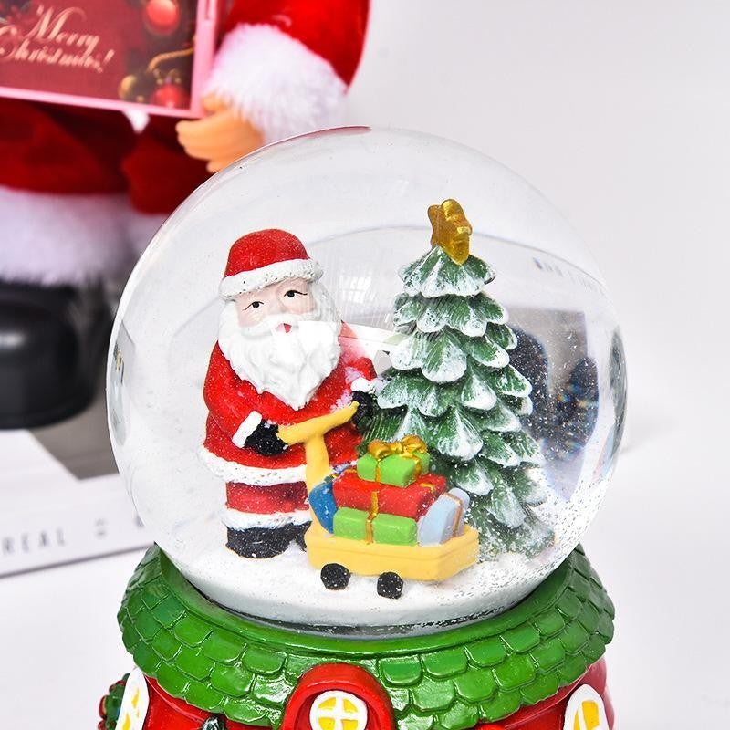 Decoratiune muzicala glob cu zapada, cu lumini si muzica, Mos Craciun, 12.5 cm, multicolor - vivimall.ro