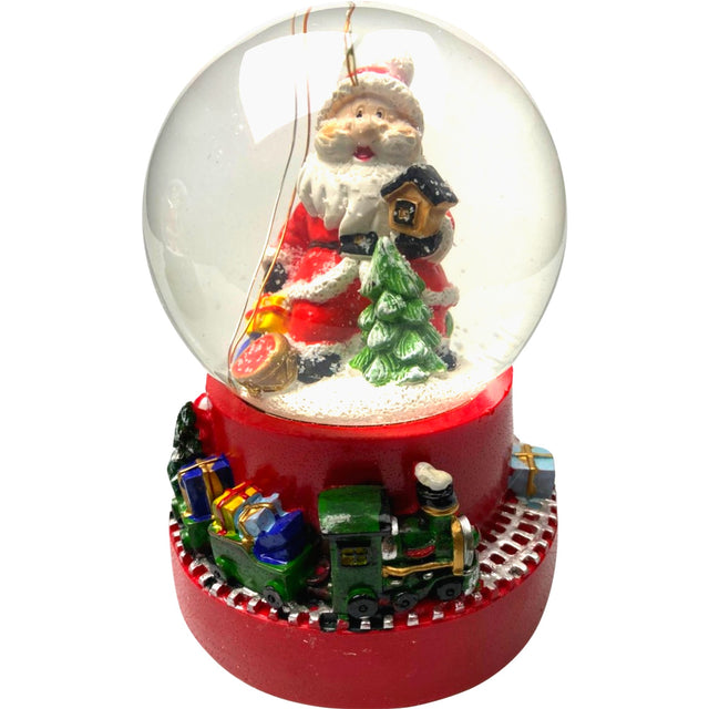 Decoratiune muzicala glob cu zapada, cu lumini si muzica, Mos Craciun, cu trenulet 13.5 cm, multicolor - vivimall.ro