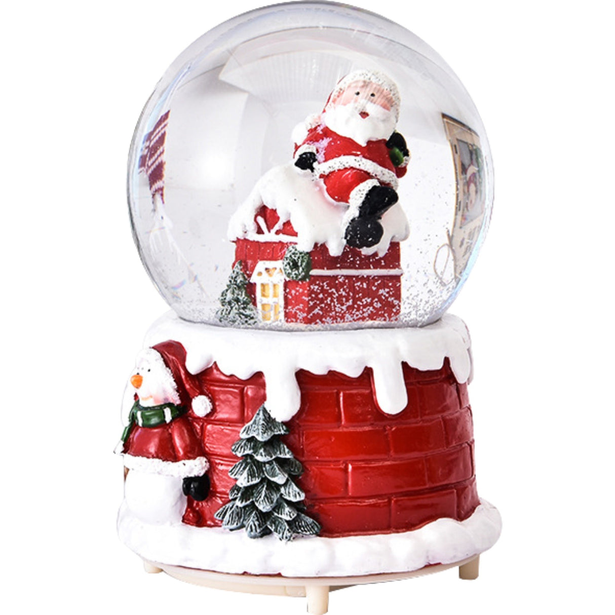 Decoratiune glob cu zapada Flippy, Mos Craciun pe casa, model 2, diametru 4.5 cm, multicolor - vivimall.ro