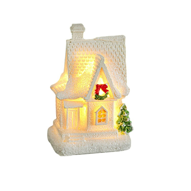 Decoratiune Ornament de Craciun, Flippy, Casuta de Craciun din Rasina, Model Casa Mica Iluminata din Interior, 8.5 x 5 x 4 cm, Alb - vivimall.ro