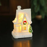 Decoratiune Ornament de Craciun, Flippy, Casuta de Craciun din Rasina, Model Casa Mica Iluminata din Interior, 8.5 x 5 x 4 cm, Alb - vivimall.ro