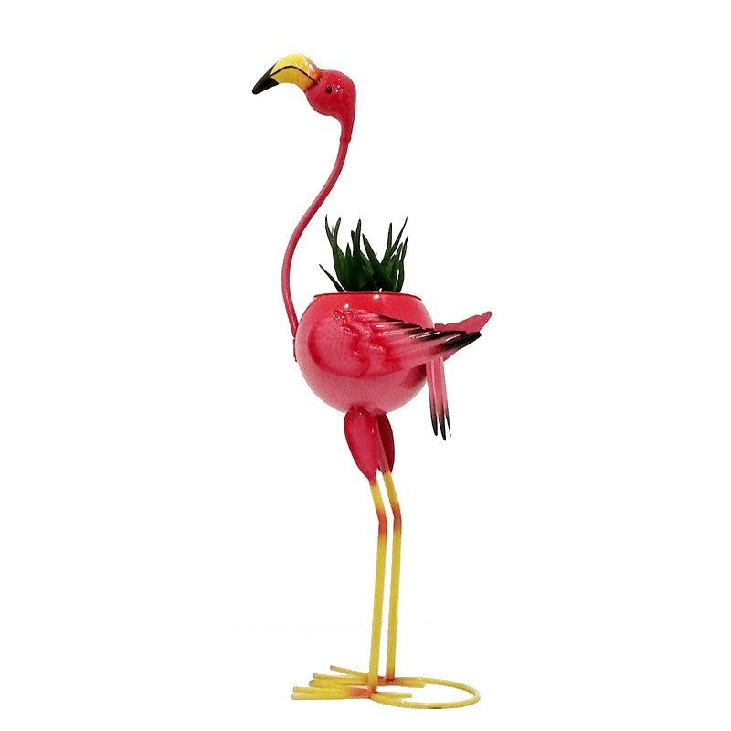 Decoratiune pentru Gradina, Flippy, Flamingo pentru Gradina cu Suport pentru Plante Flori, Ornament de Ghiveci de Flori, Model Flamingo, din Fier, 73 x 34 x 22 cm, Roz - vivimall.ro