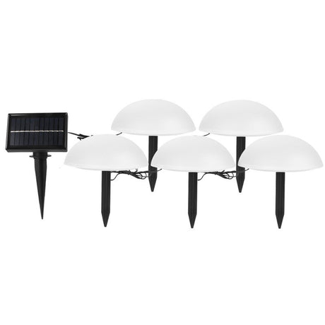 Decoratiune Pentru Gradina, Lampa Solara In Forma De Ciuperca, 5 Ciuperci, Alb Cald - vivimall.ro
