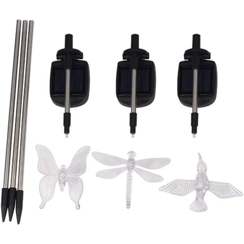 Set 3 Lampi Solare LED tip pasare-fluture-libelula, Inaltime 43 cm, Vivimall, Multicolor - vivimall.ro
