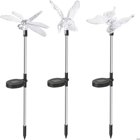 Set 3 Lampi Solare Led Tip Pasare-Fluture-Libelula, Inaltime 43 Cm, Multicolor - vivimall.ro